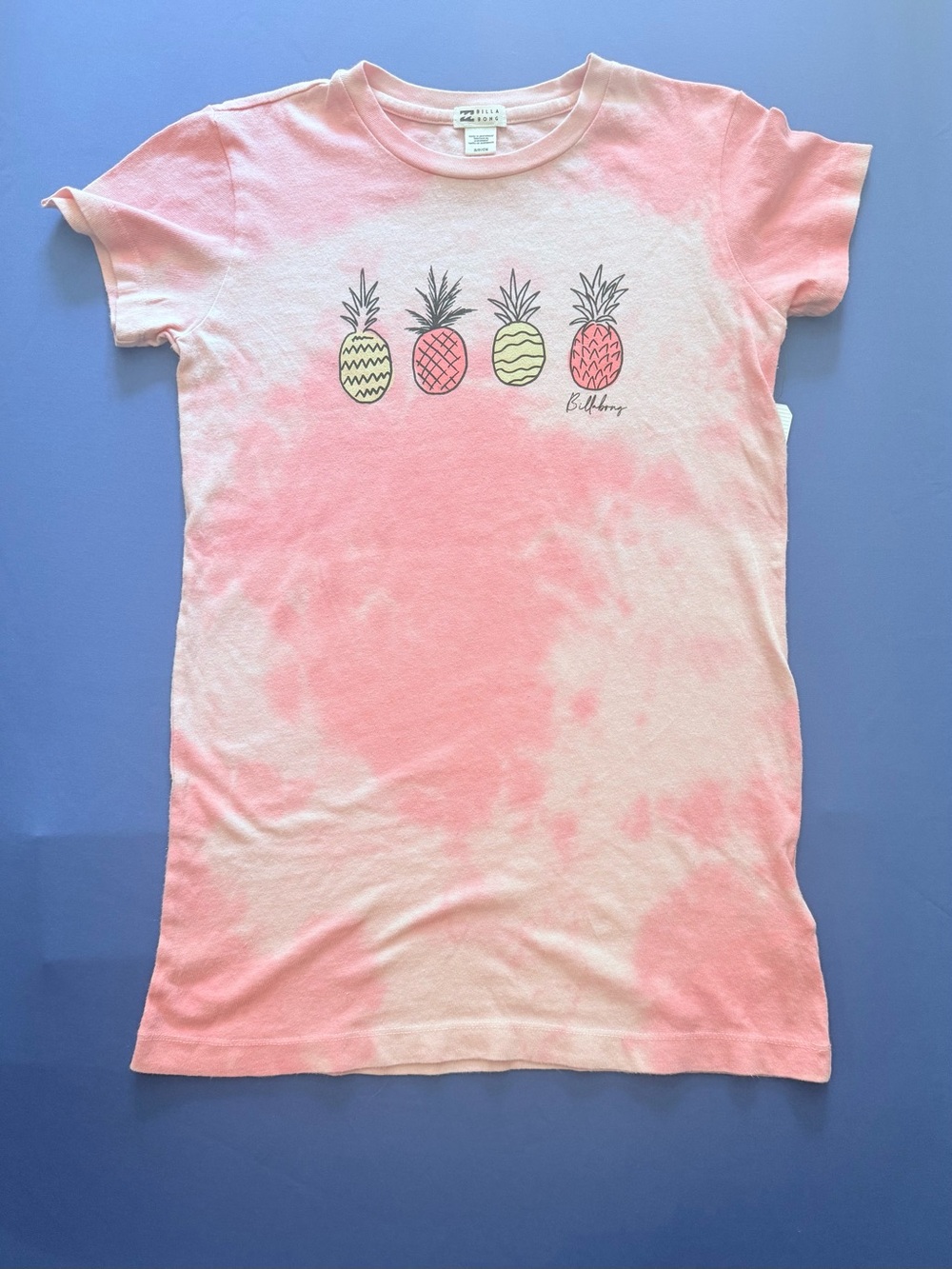 NWT Billabong Pink Tie-Dye Pineapple Graphic Tee Youth Size S
